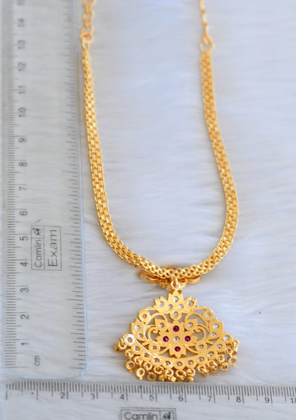 Gold tone ad ruby-white attigai/Necklace dj-39879