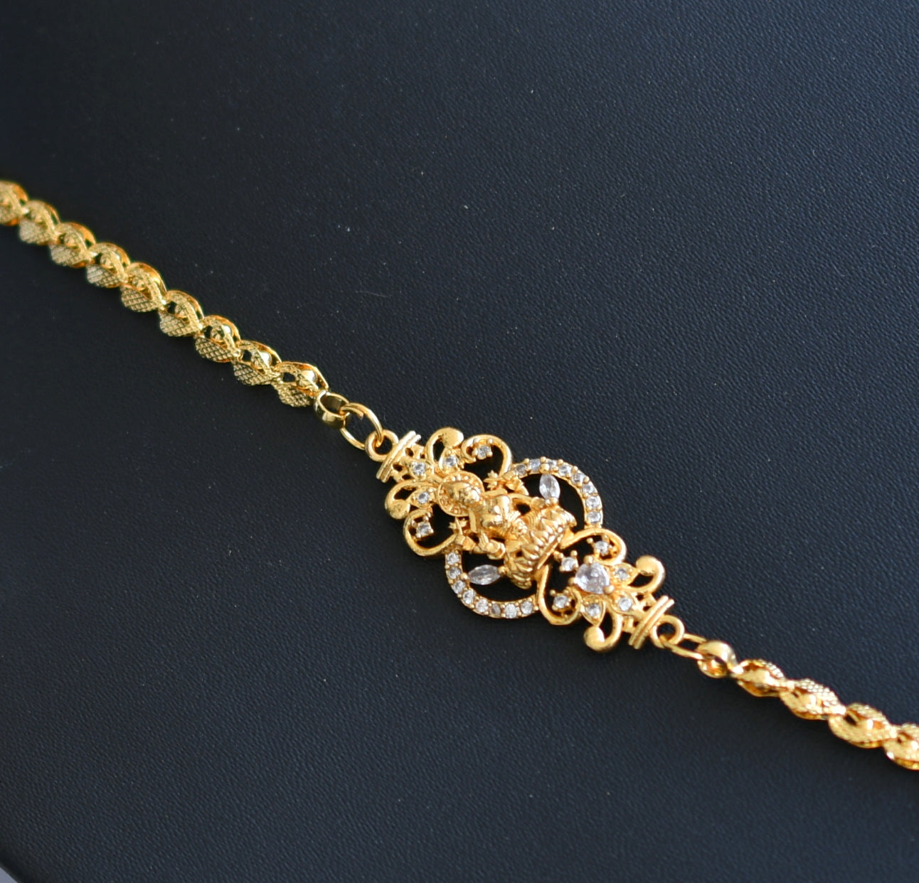 Gold tone white stone Lakshmi mugappu chain dj-40776