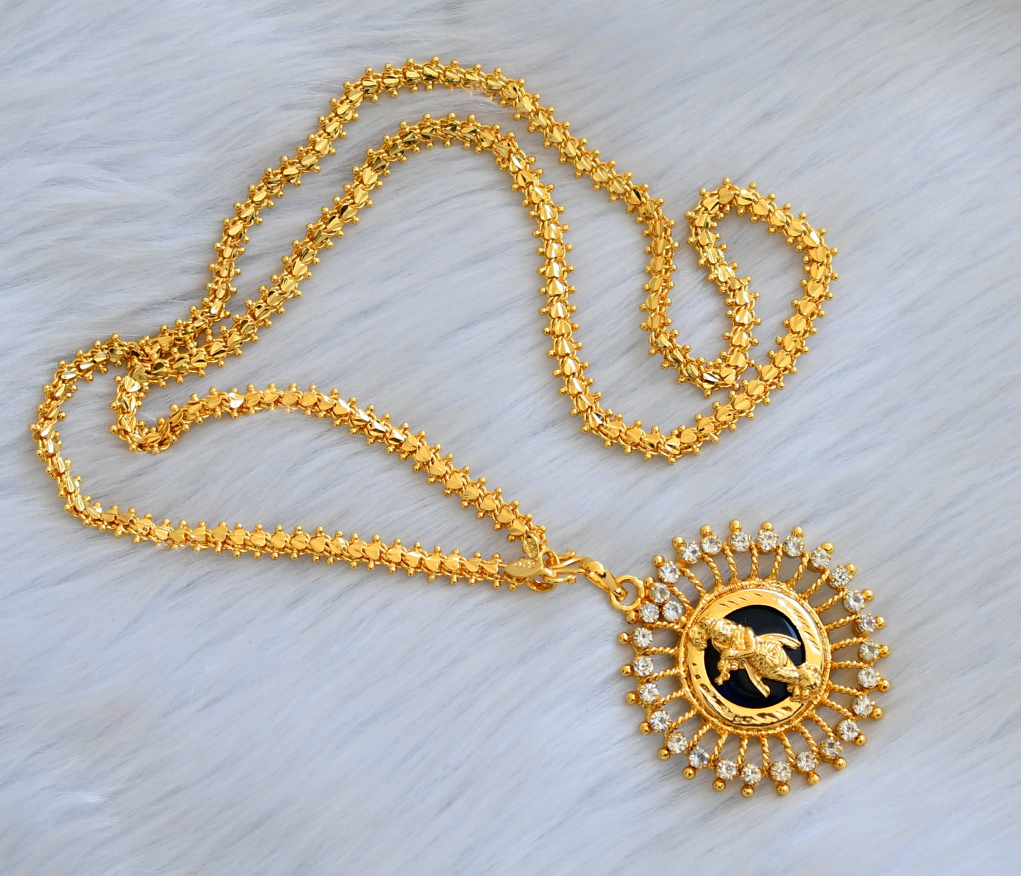 Gold tone white-blue Krishna Kerala style pendant with chain dj-40770