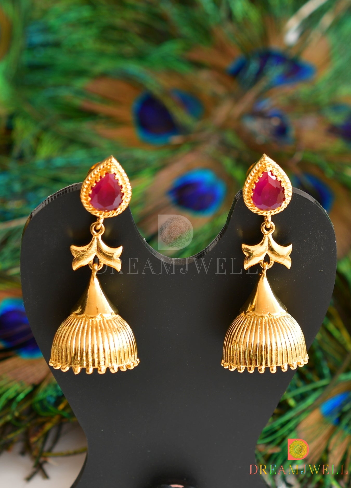 Gold tone ruby designer jhumkka dj-36159