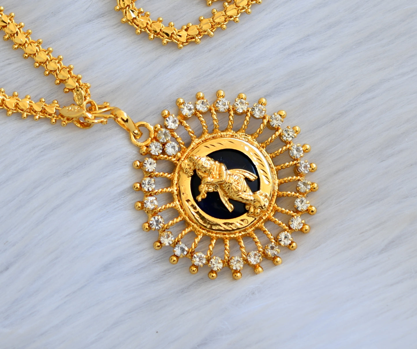 Gold tone white-blue Krishna Kerala style pendant with chain dj-40770