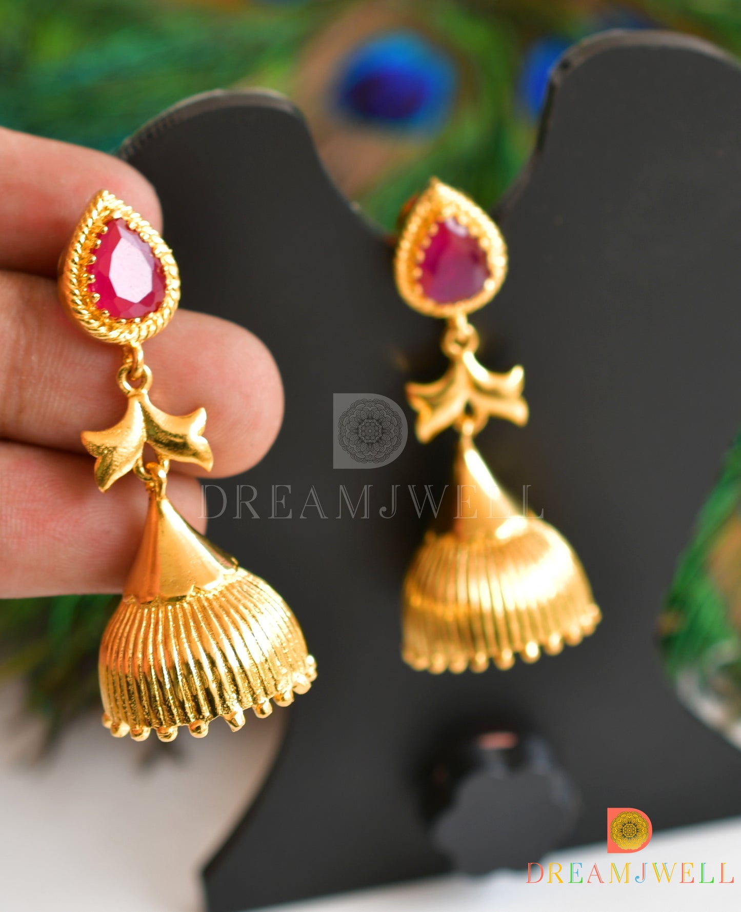 Gold tone ruby designer jhumkka dj-36159