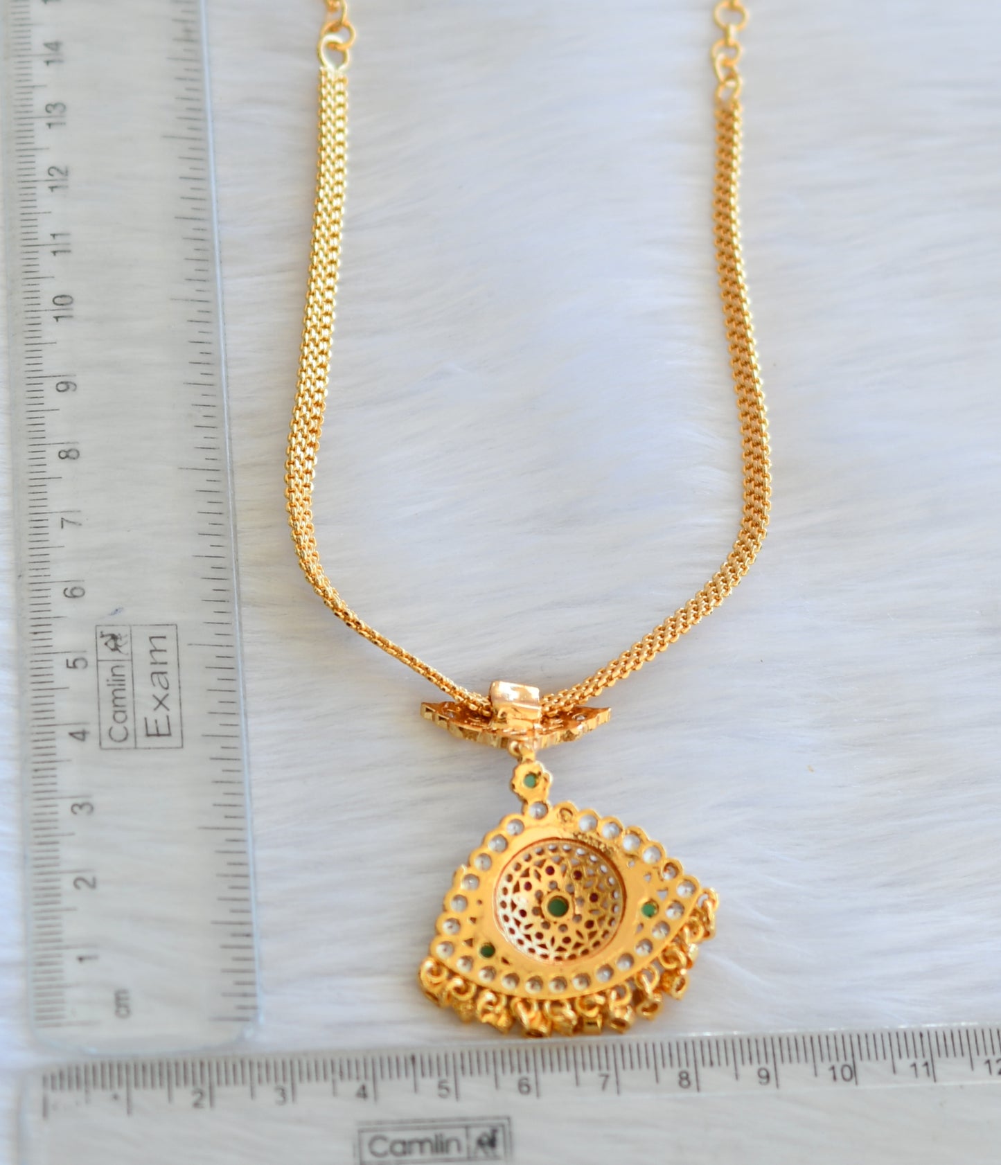 Gold tone ad ruby-white-green attigai/necklace dj-39877