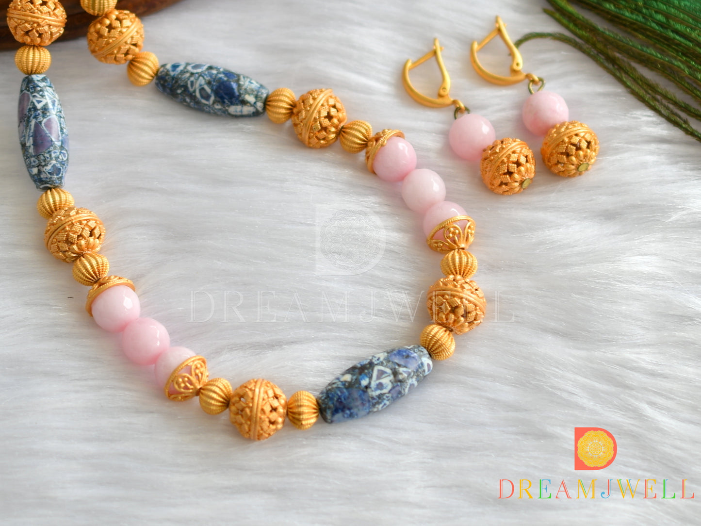 Matte finish baby pink beaded necklace set dj-11482