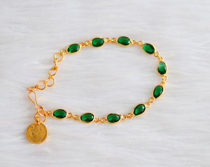 Gold tone bottle green stone Lakshmi coin Bracelet dj-39273