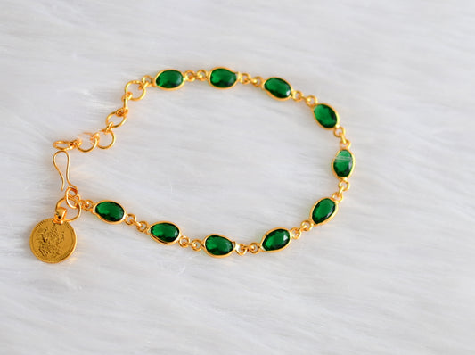 Gold tone bottle green stone Lakshmi coin Bracelet dj-39273