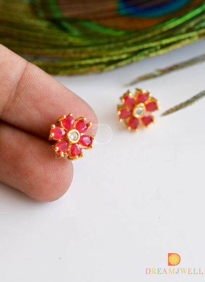 Gold tone ruby-blue small earrings