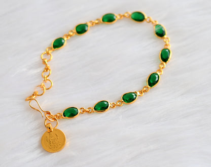 Gold tone bottle green stone Lakshmi coin Bracelet dj-39273