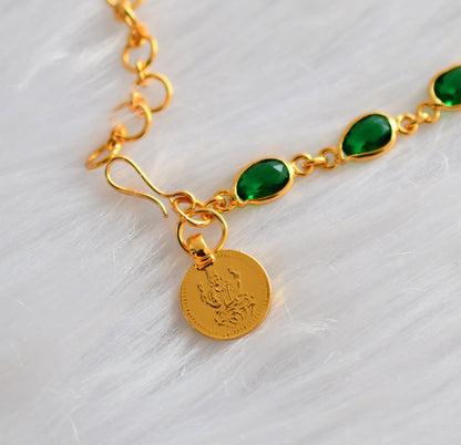 Gold tone bottle green stone Lakshmi coin Bracelet dj-39273