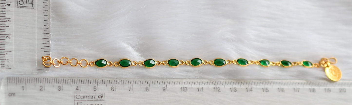 Gold tone bottle green stone Lakshmi coin Bracelet dj-39273