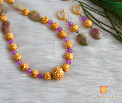 Matte Finish onyx purple beaded necklace set dj-11384