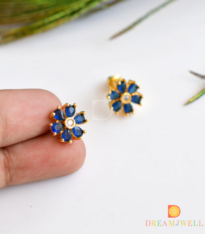 Gold tone ruby-blue small earrings