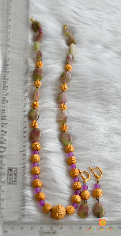 Matte Finish onyx purple beaded necklace set dj-11384