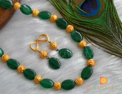Matte finish green beaded necklace set dj-11385
