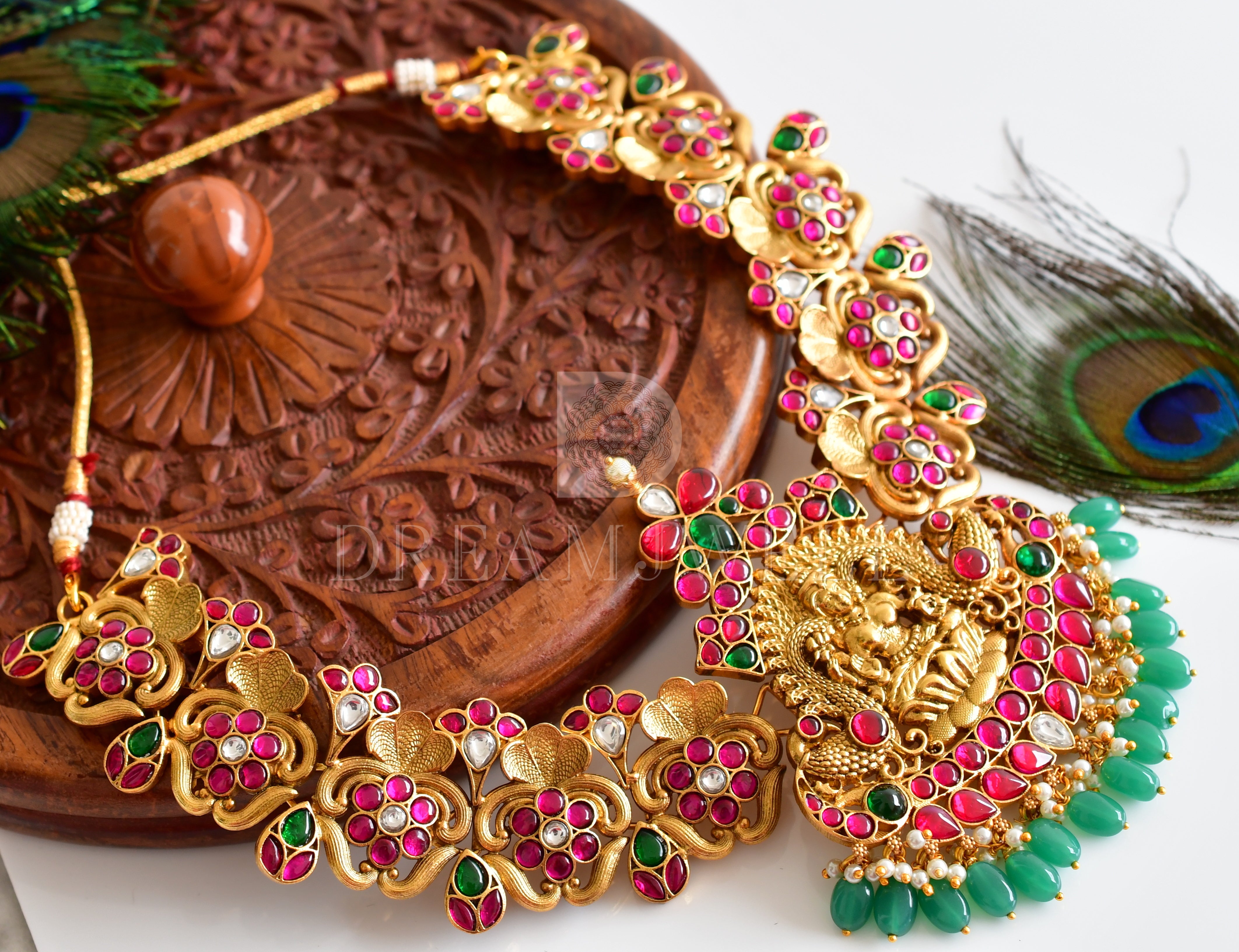 Stylish Golden Emerald Ruby and White Jadau Mala Choker Pendant Set –  Amazel Designs