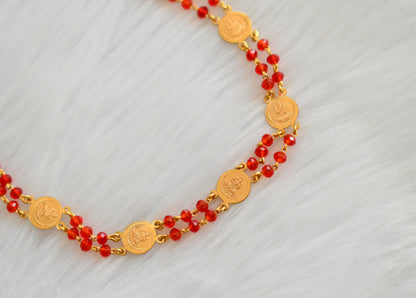 Gold tone Lakshmi coin red beads chain dj-39258