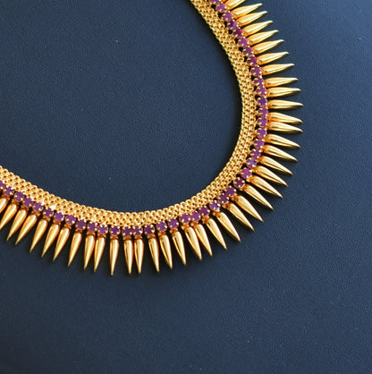 Gold tone pink stone mulla mottu Kerala style haar dj-40800