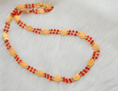 Gold tone Lakshmi coin red beads chain dj-39258