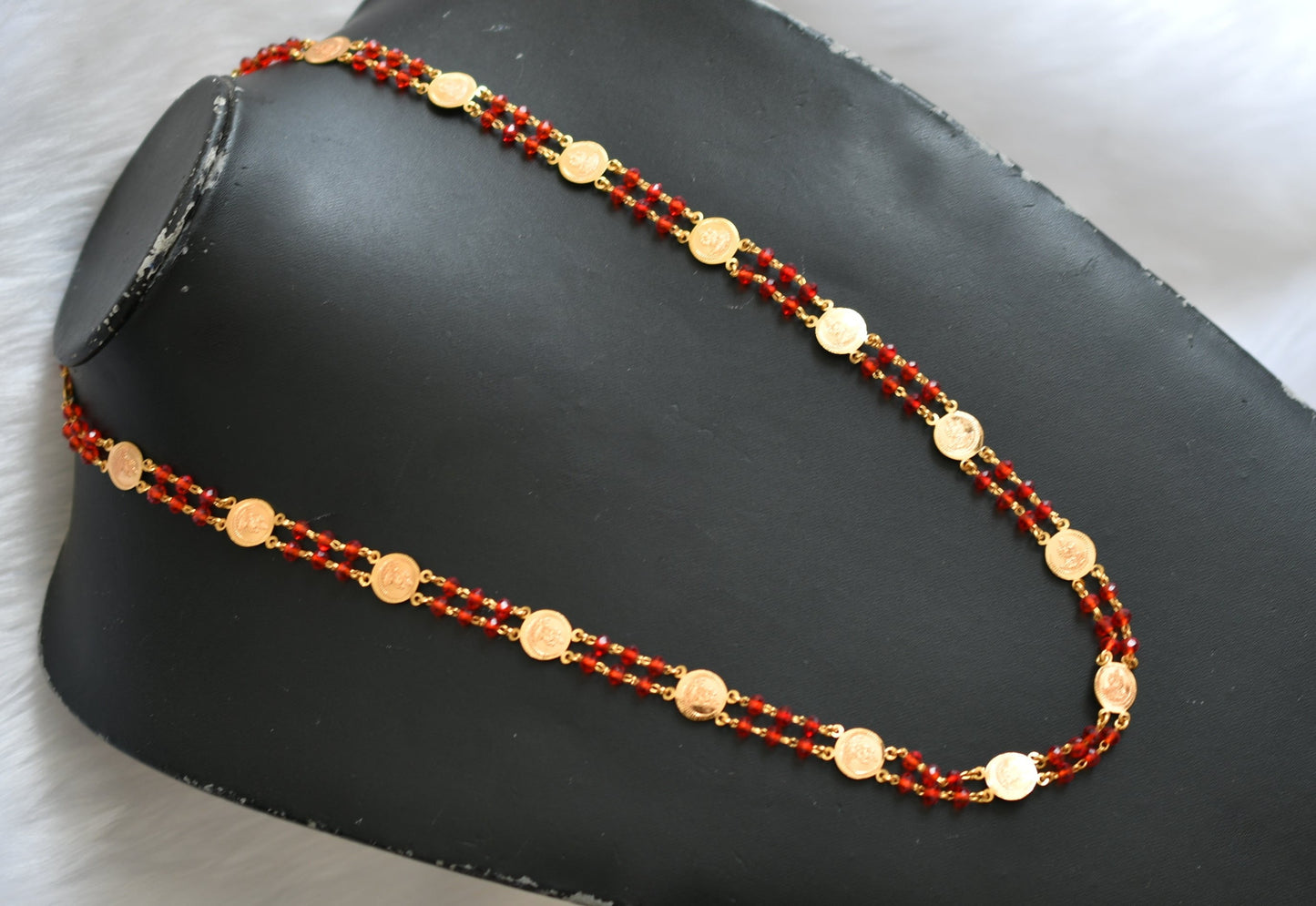 Gold tone Lakshmi coin red beads chain dj-39258