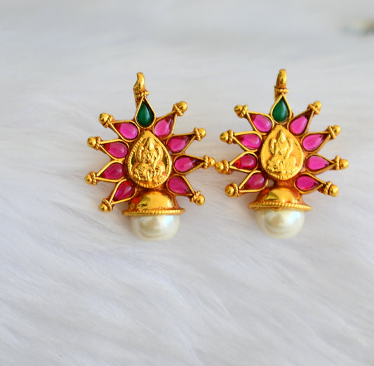 Antique kemp-green pearl lakshmi earrings dj-23735