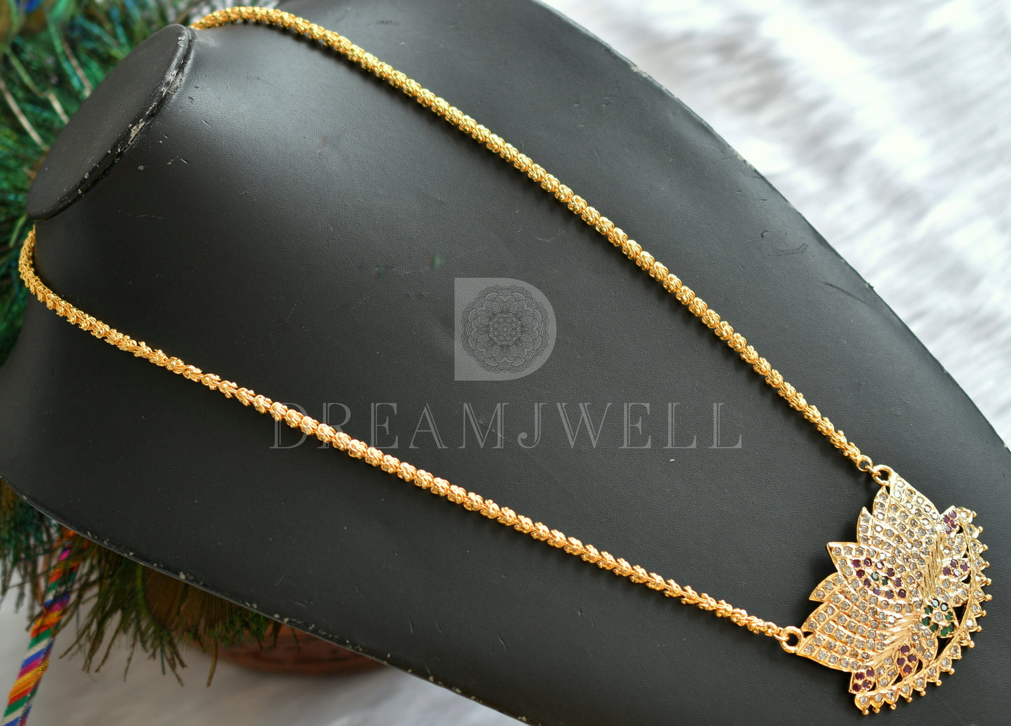 Gold Tone South Indian Style Lotus Pendant with Chain dj-27066