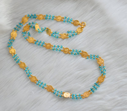 Gold tone Lakshmi coin sky blue beads chain dj-39260