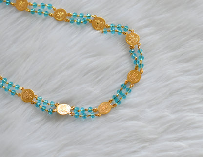 Gold tone Lakshmi coin sky blue beads chain dj-39260