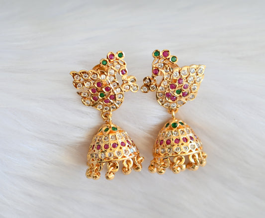 Gold tone ad ruby-green peacock jhumkka dj-33459