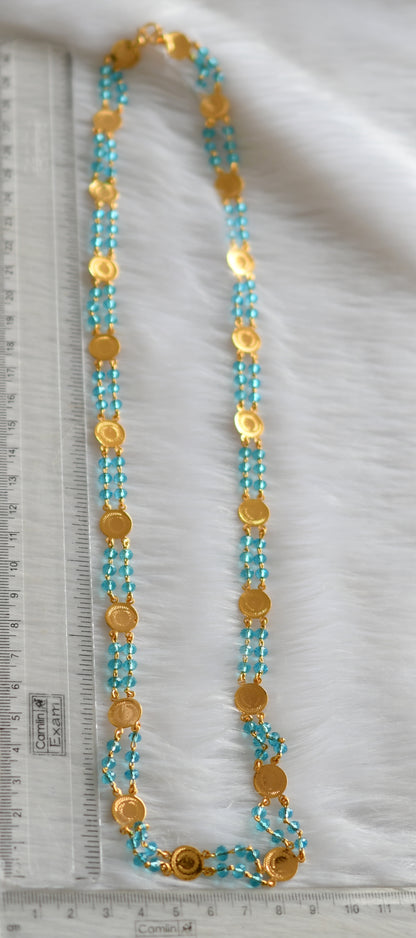 Gold tone Lakshmi coin sky blue beads chain dj-39260