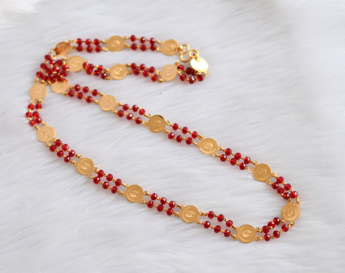 Gold tone red bead head coin chain dj-39261