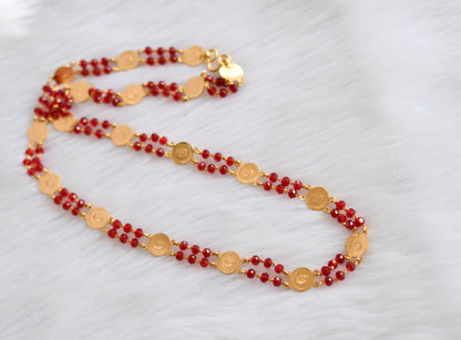 Gold tone red bead head coin chain dj-39261