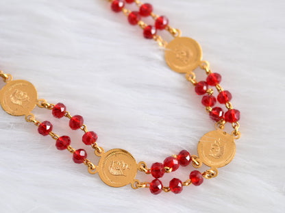 Gold tone red bead head coin chain dj-39261