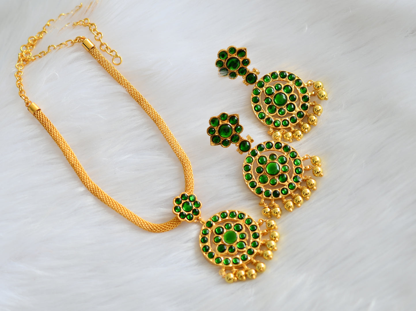 Gold tone green kemp necklace set dj-39251