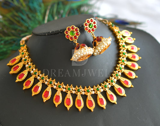 Gold tone Red-green Gopi Necklace Set DJ21413