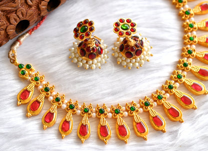 Gold tone Red-green Gopi Necklace Set DJ21413