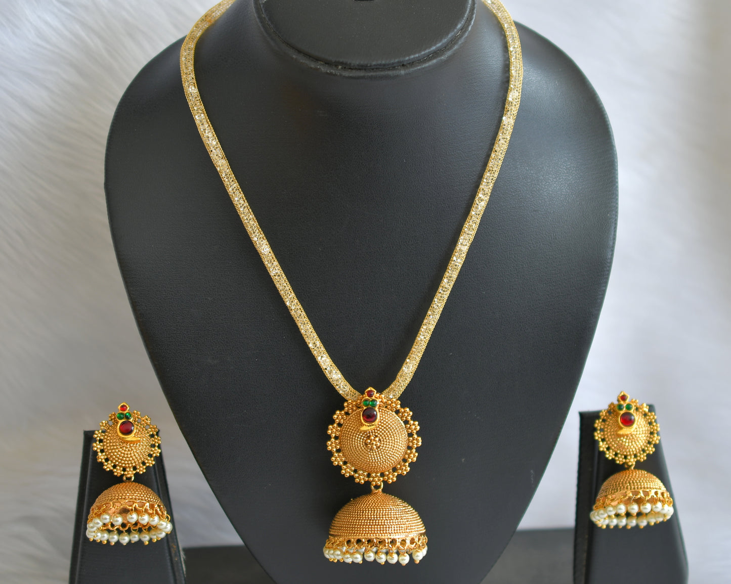 Antique kemp-green mango Jhumkka pendant necklace set dj-39257