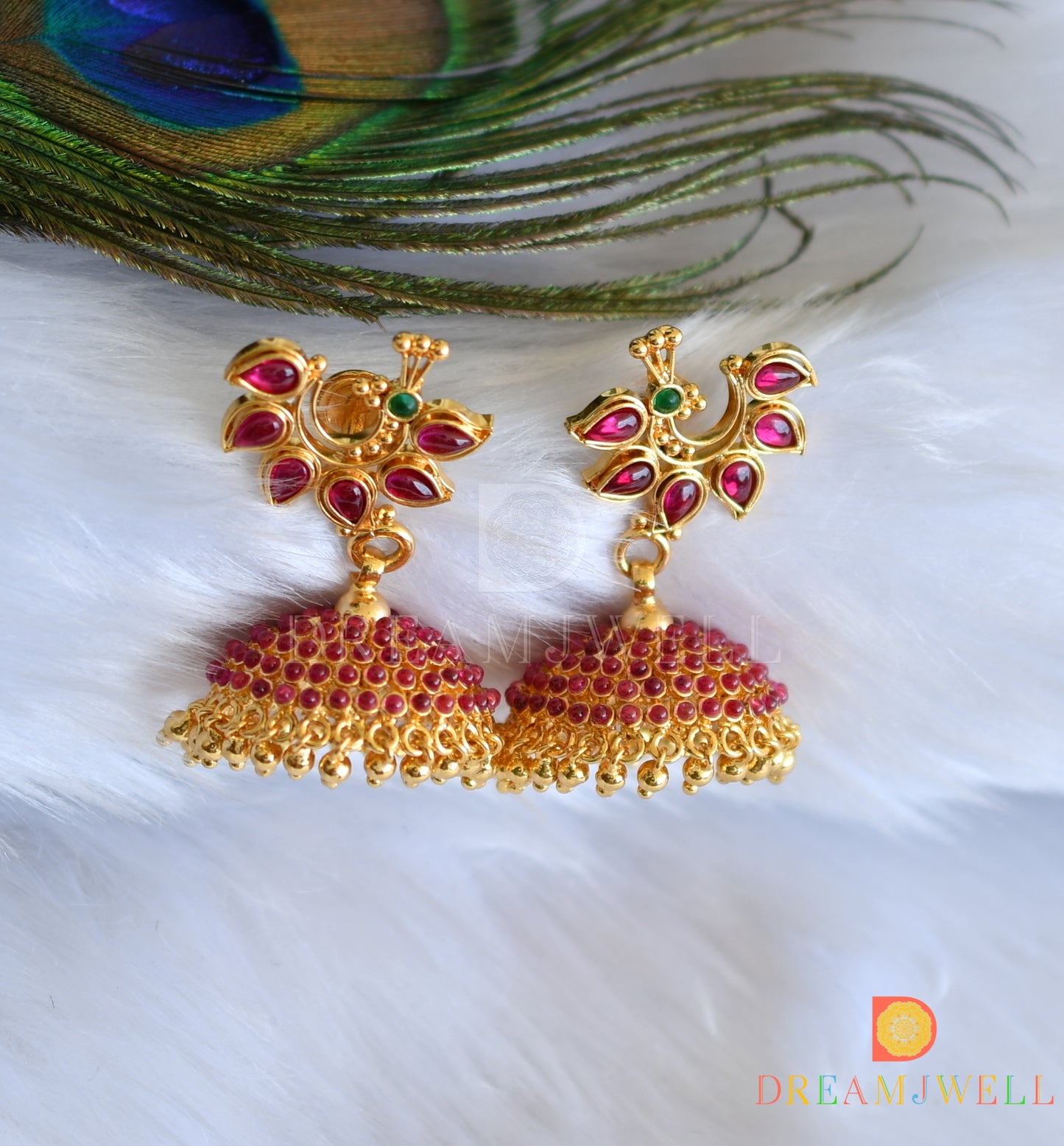 Gold tone real kemp peacock jhumkka (screw Back) dj-17596