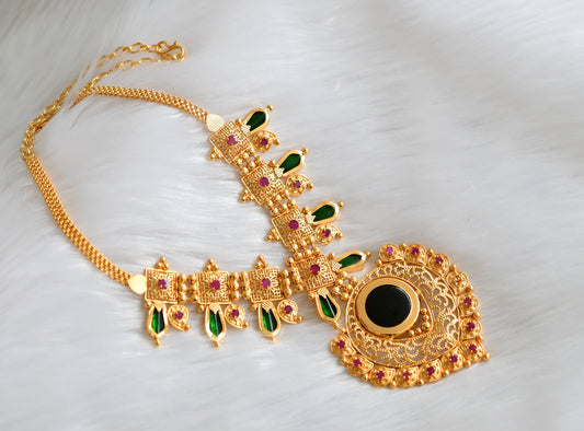 Gold tone pink-green Nagapadam-mango Kerala style necklace dj-39238