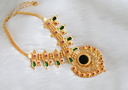 Gold tone pink-green Nagapadam-mango Kerala style necklace dj-39238