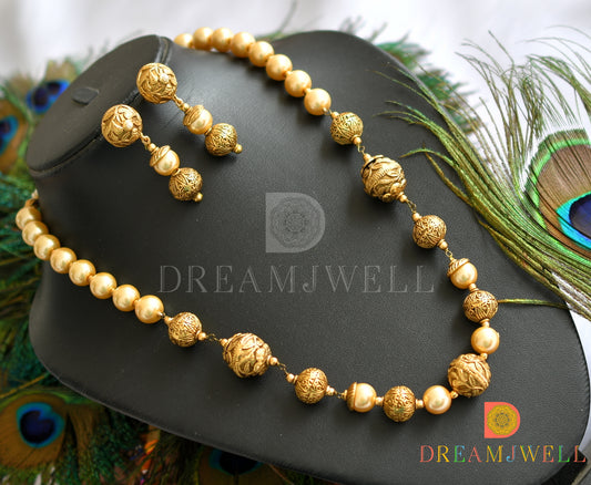 Antique gold tone pearl beaded necklace set dj-11082