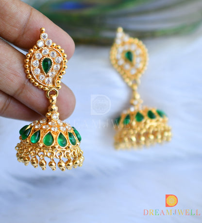 Gold plated real kemp stone jhumkka(screw Back ) dj-15469