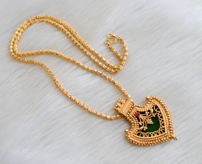 Gold tone pink-green palakka Kerala style pendant with chain dj-40828