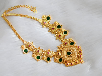 Gold tone pink-green round Kerala style necklace dj-39242