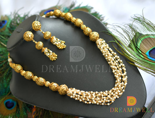 Antique gold tone beaded pearl necklace set dj-11079