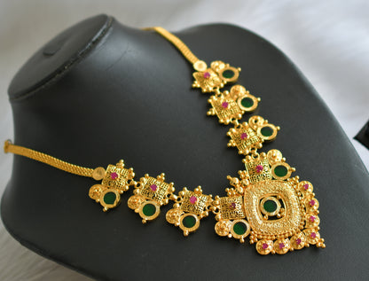 Gold tone pink-green round Kerala style necklace dj-39242