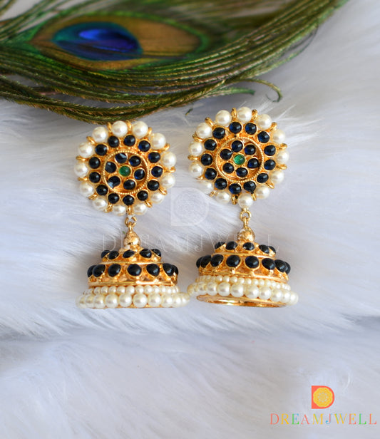 Gold tone blue-green pearl screw back Jhumkka  dj-14366