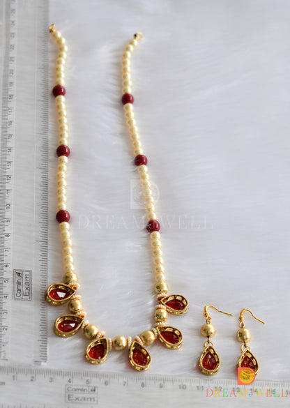 Antique gold tone maroon pearl necklace set dj-10755