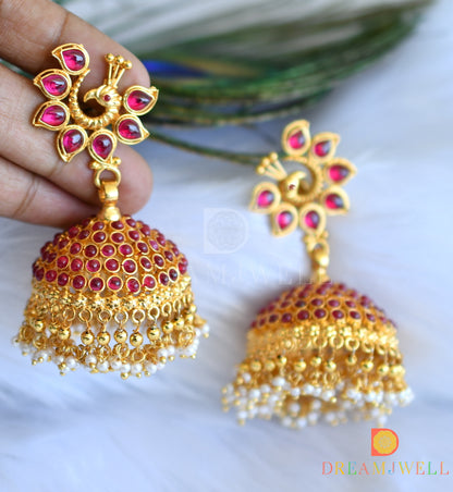 Gold tone real kemp peacock big jhumkka (screw Back) dj-17595