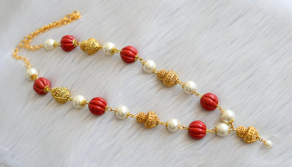 Gold tone pearl-pumpkin coral beaded necklace dj-40860