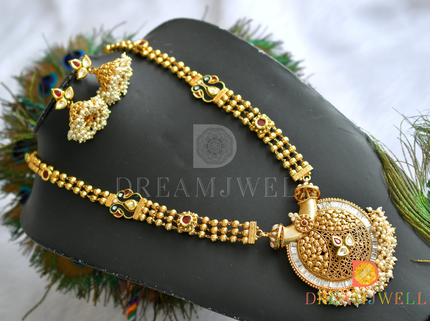 Antique gold tone pearl cluster Peacock Haar Set dj-01370
